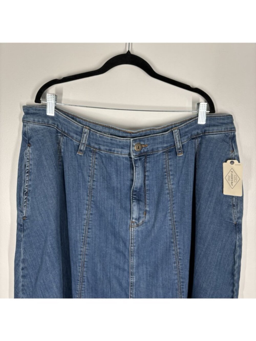St. John's Bay Women Plus SZ 20W Blue Med Indigo Stone Midi Denim Skirt NWT - Picture 3 of 9